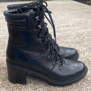 MARC FISHER Laboni Leather Combat Boots 10